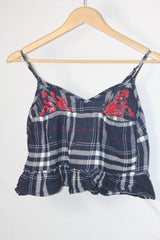 New Look Navy Blue Checkered Tank Top - Small