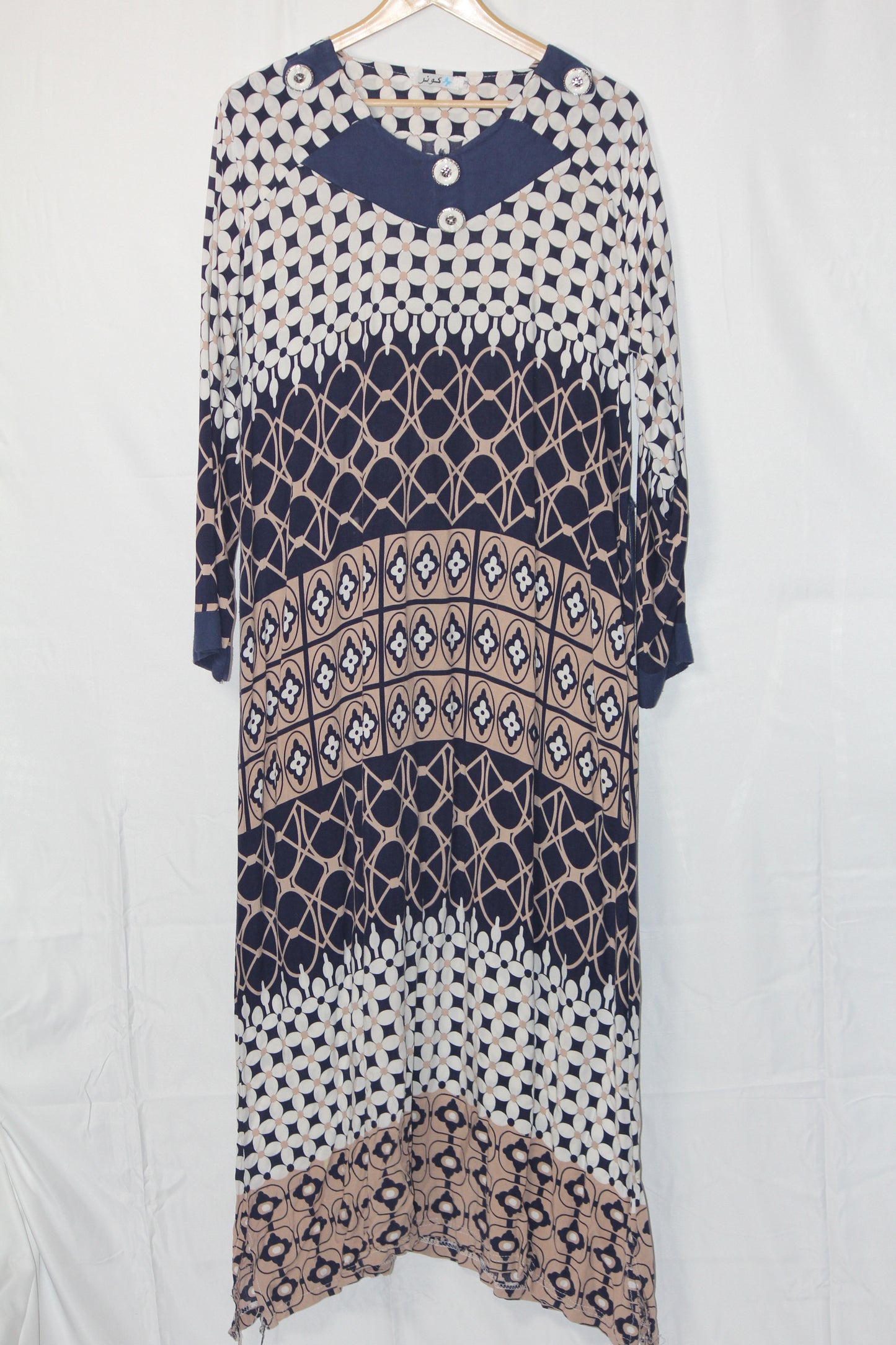 White and Blue Long Full Sleeves Dress by Kohinoor