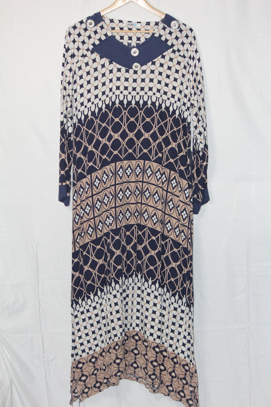 White and Blue Long Full Sleeves Dress by Kohinoor