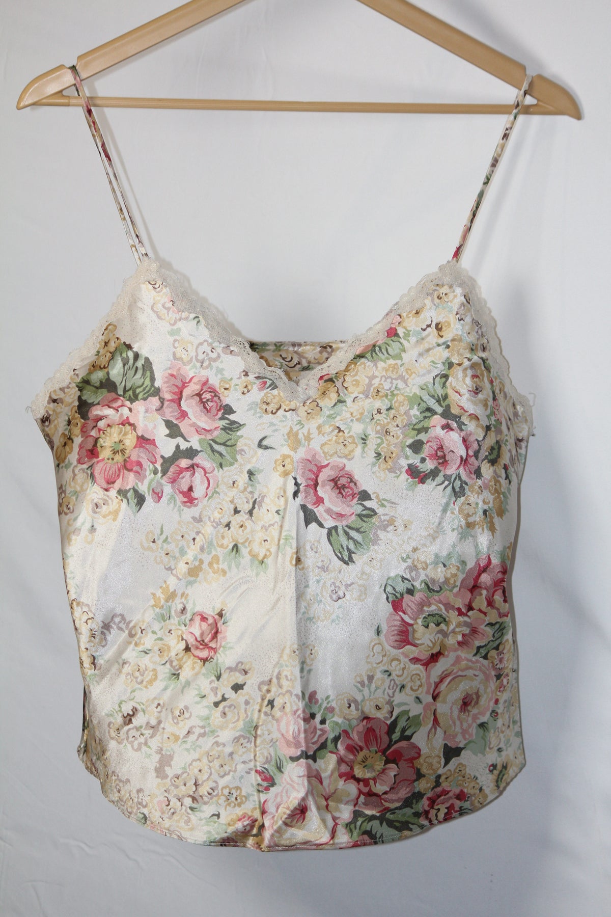 Thriftyfy Off-White Silk Floral Tank Top - Medium