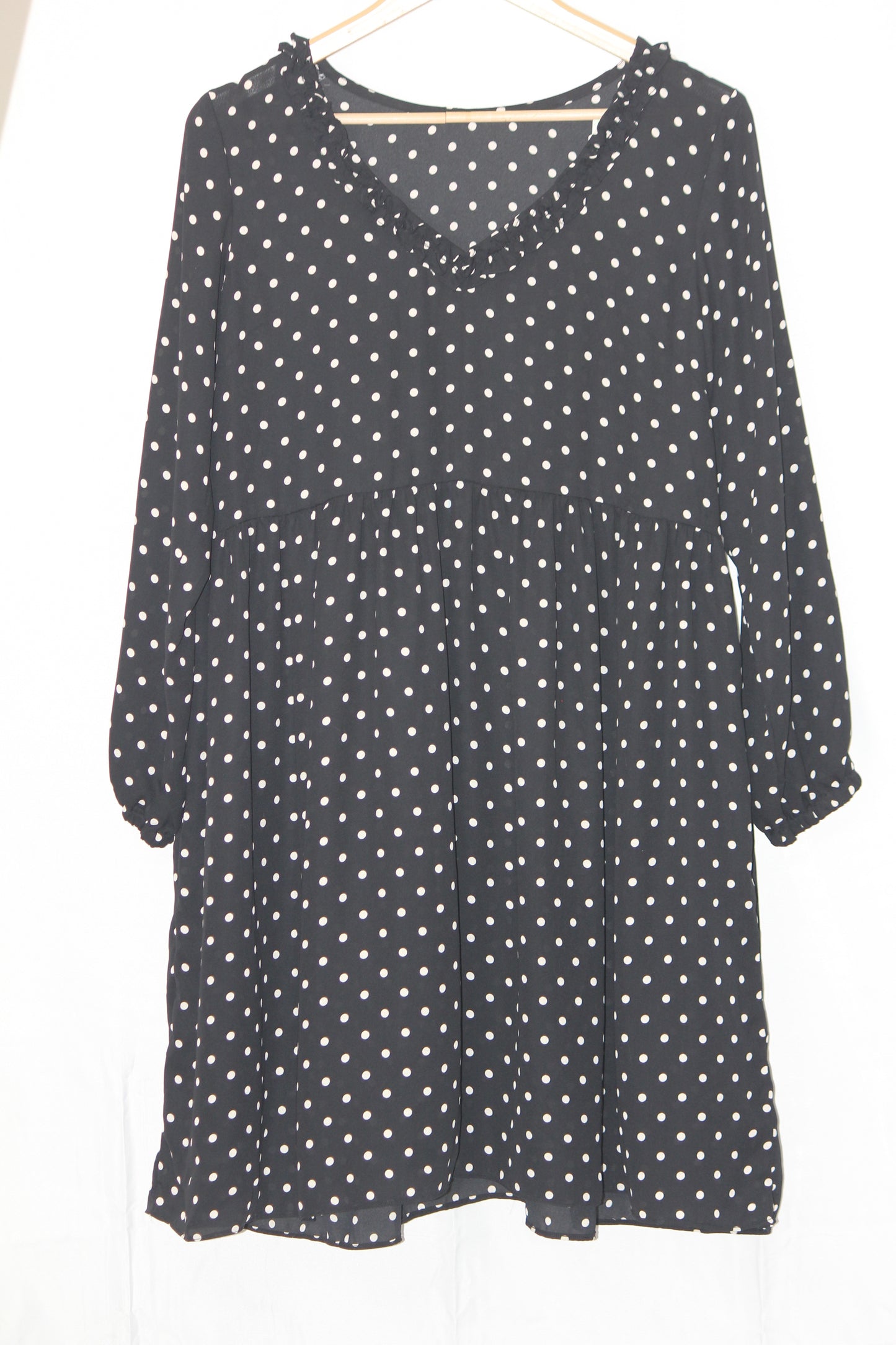 Thriftyfy Dress - Medium, Black with White Polka Dots
