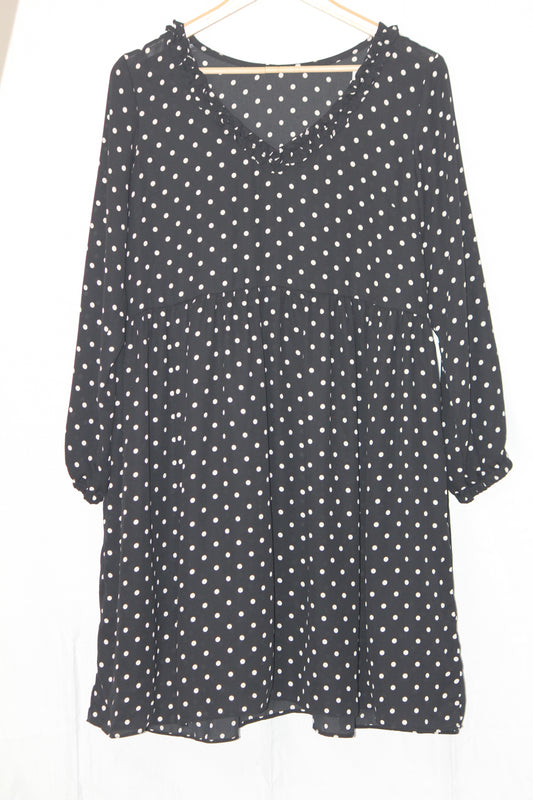 Thriftyfy Dress - Medium, Black with White Polka Dots