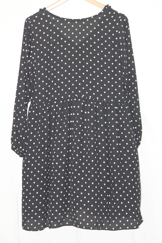 Thriftyfy Dress - Medium, Black with White Polka Dots