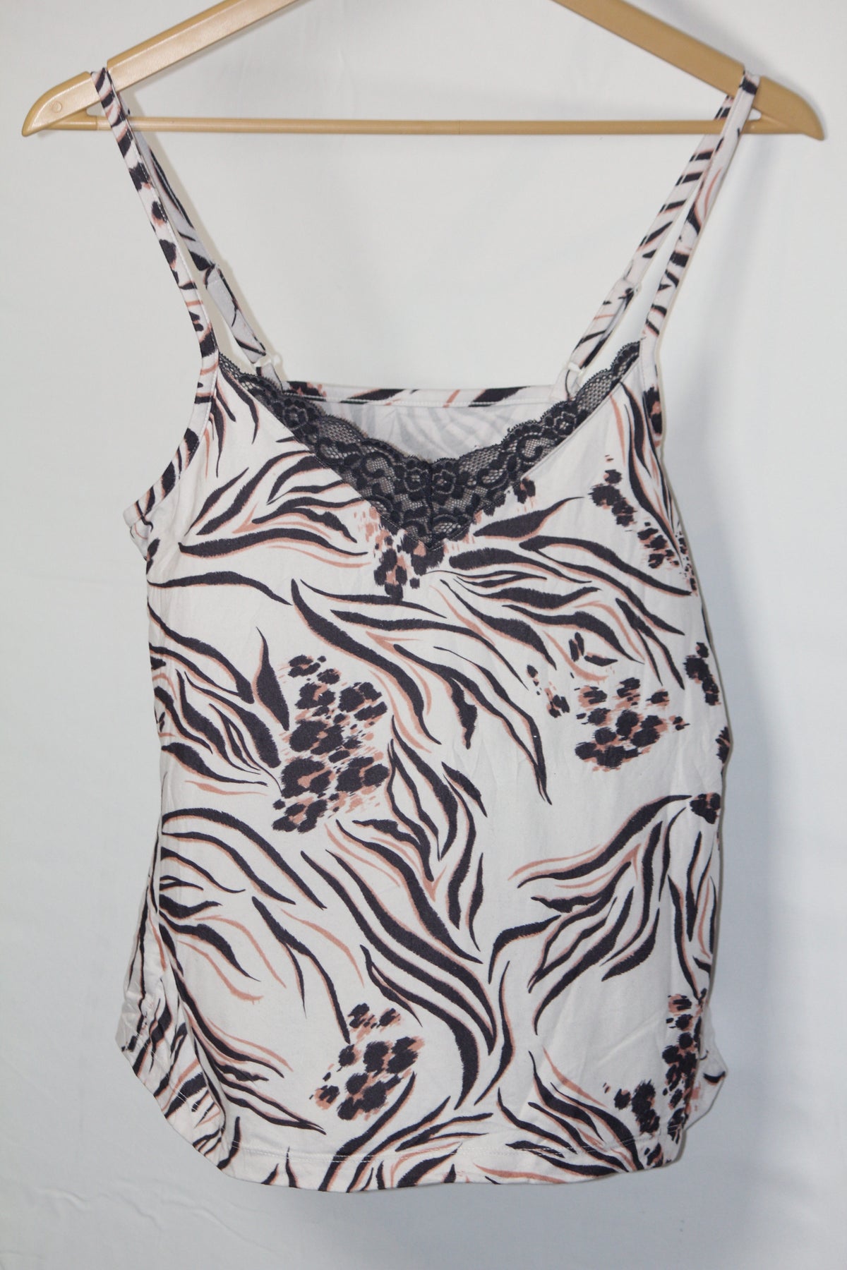 Love to Lounge White, Black and Brown Pattern Tank Top - Small