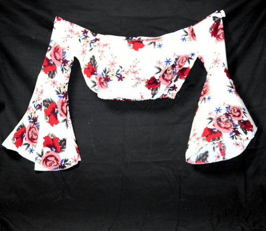 Shein White Floral Crop Top - Large