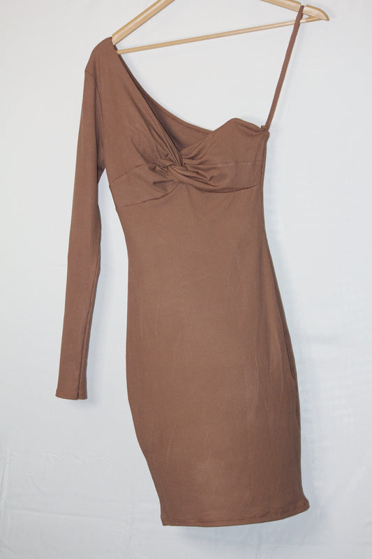 Thriftyfy Brown One-Sleeve Bodycon small