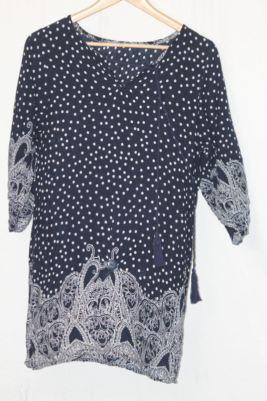 Thriftyfy Navy Blue & White Polka Dot Dress