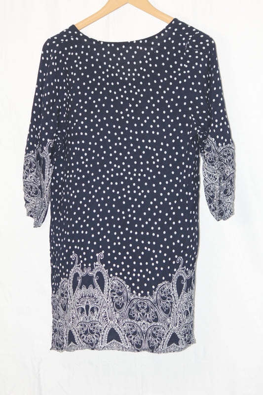 Thriftyfy Navy Blue & White Polka Dot Dress