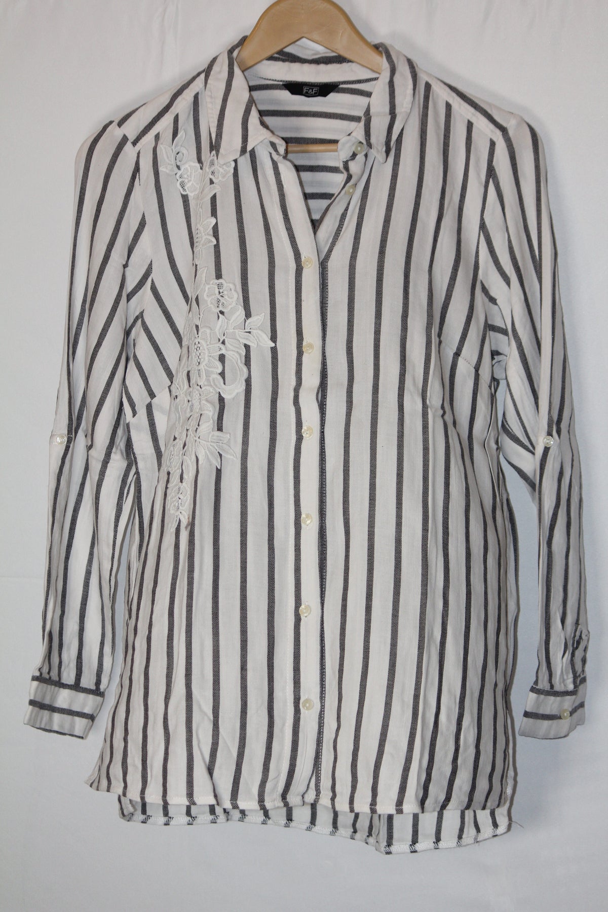 Stripes & Elegance – F&F White & Grey Button Down Shirt