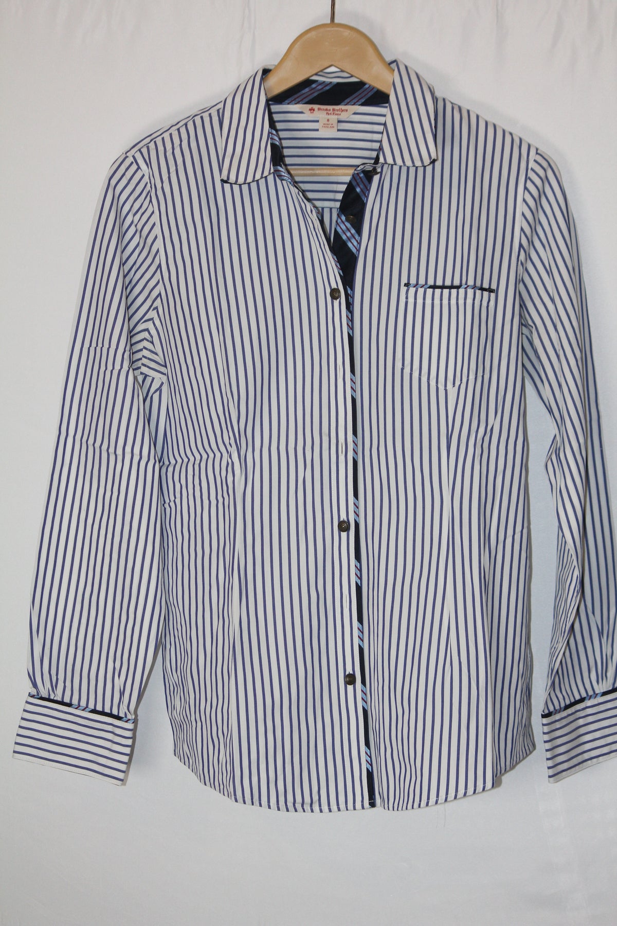 Tailored Stripes – Brooks Brothers White & Blue Button Down Shirt