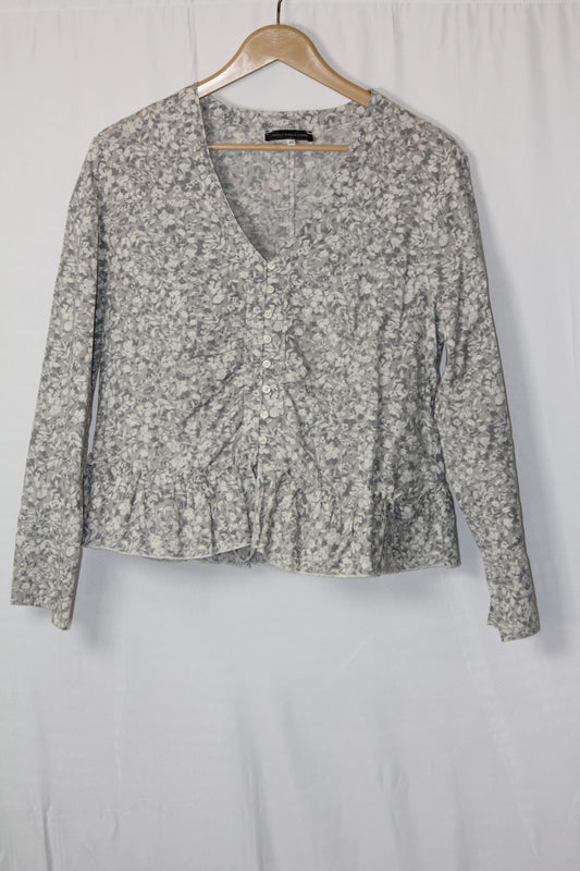 Cassis Collection Floral Gray White Blouse - Medium