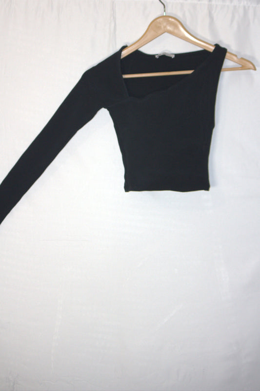 Zara Black One-Sleeve Crop Top - Small