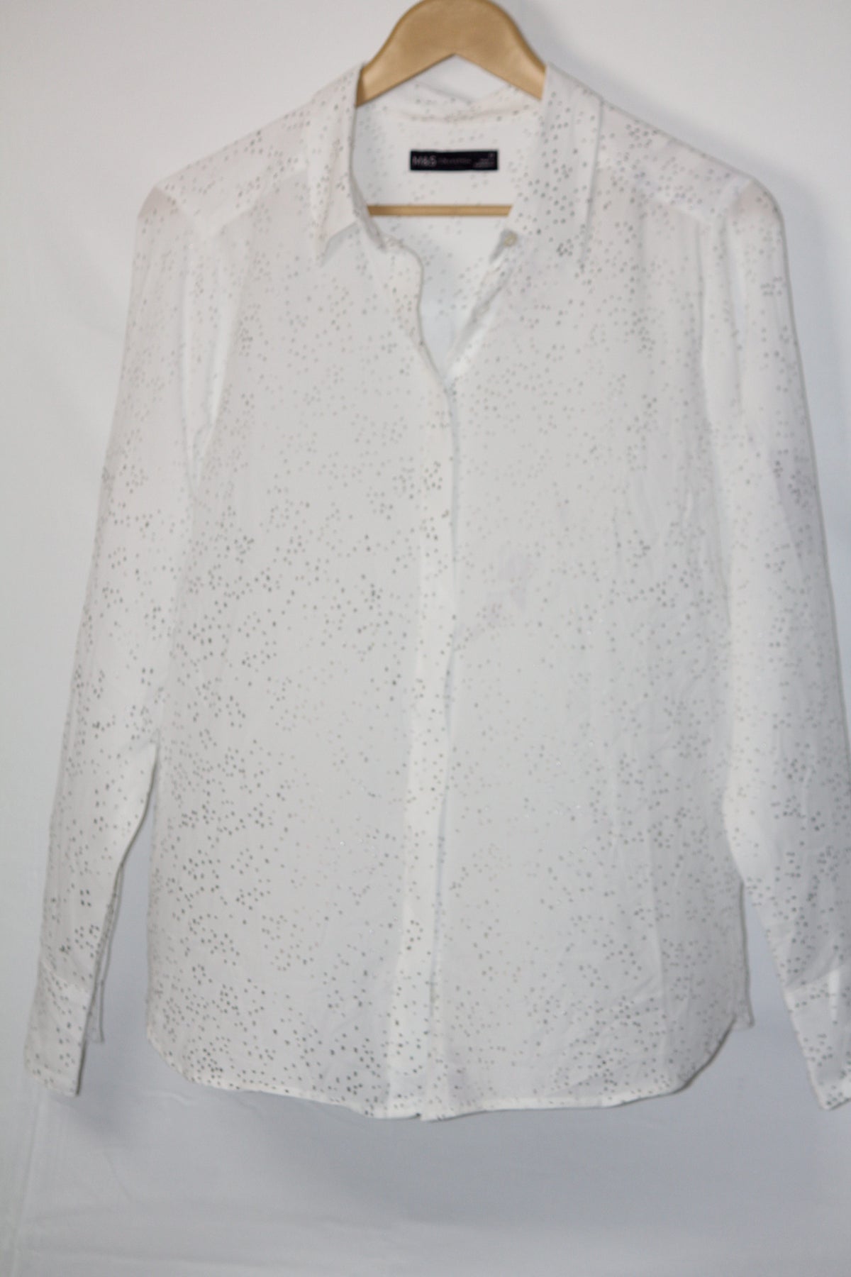 Dotted Delight – M&S White & Grey Button Down Shirt