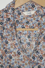 Floral Fantasy – M&S White, Blue & Orange Button Down Shirt