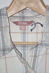 Striped Chic – Rosie Off-White & Grey Lined Button Down Shirt
