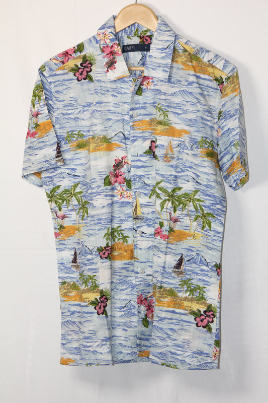 Easy Blue Floral Cotton Shirt – Small