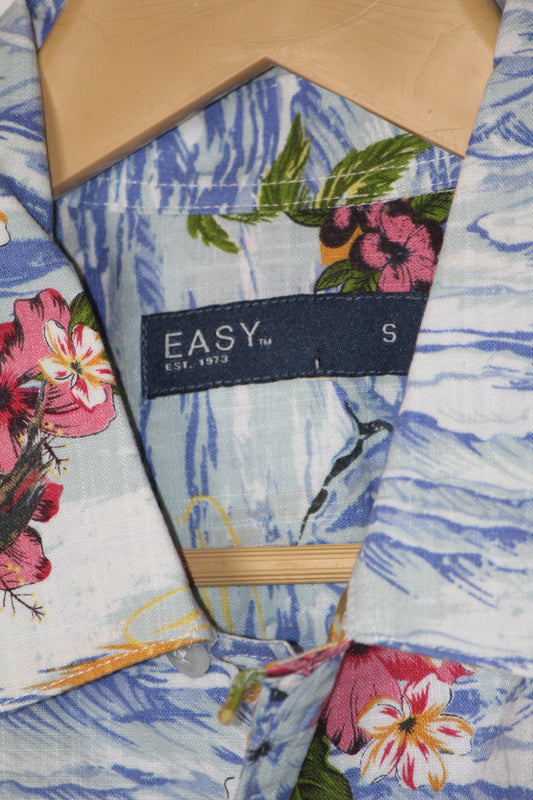 Easy Blue Floral Cotton Shirt – Small
