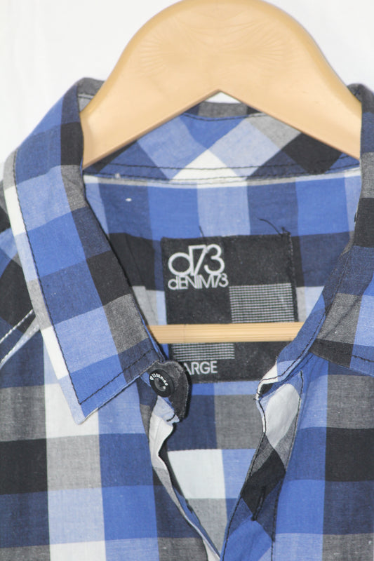 Denim Blue Multi-Check Shirt – Large