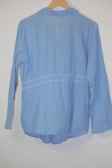 Blue Serenity: Button-Down Kurti Style Blouse-Large