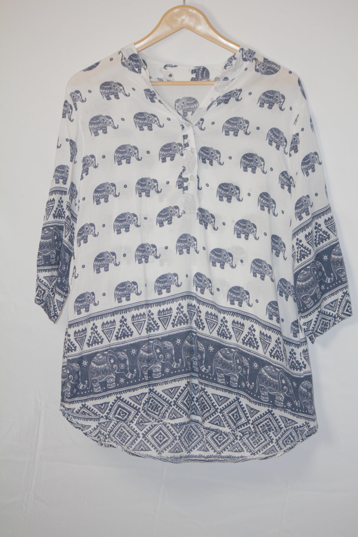 Elephant Essence: Blue & White Printed Blouse-Small