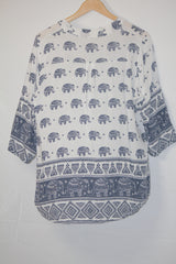 Elephant Essence: Blue & White Printed Blouse-Small