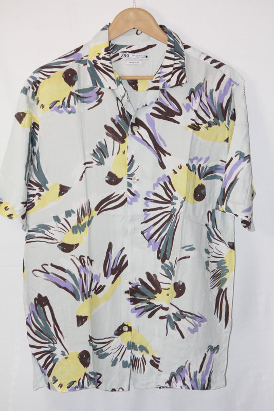 Zara White Printed Viscose Shirt – Small