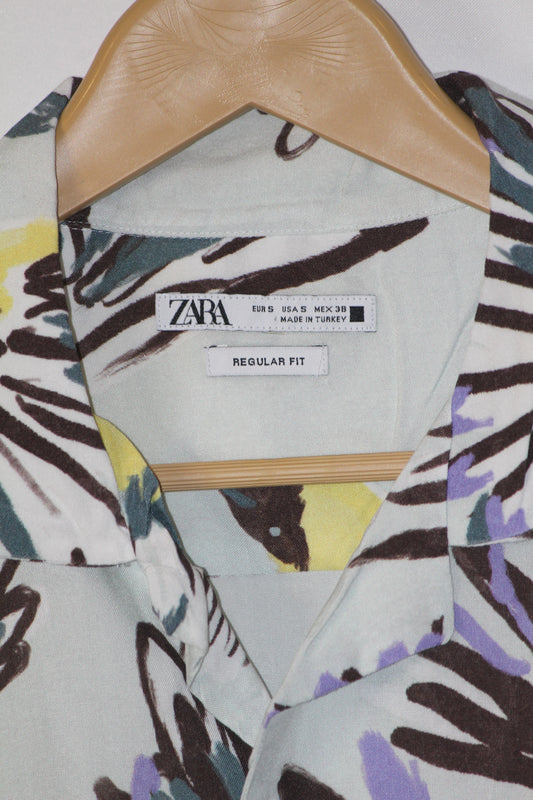 Zara White Printed Viscose Shirt – Small