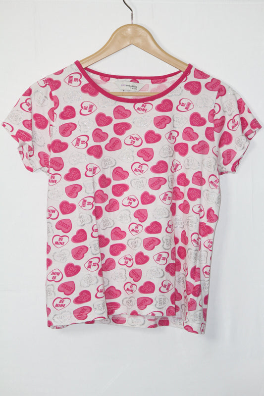 Heart Print White-Pink Crop – Avon (M)