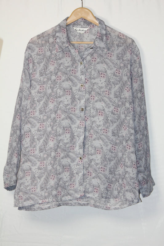 Floral Whispers – Q Lichun Grey Floral Button Down Shirt