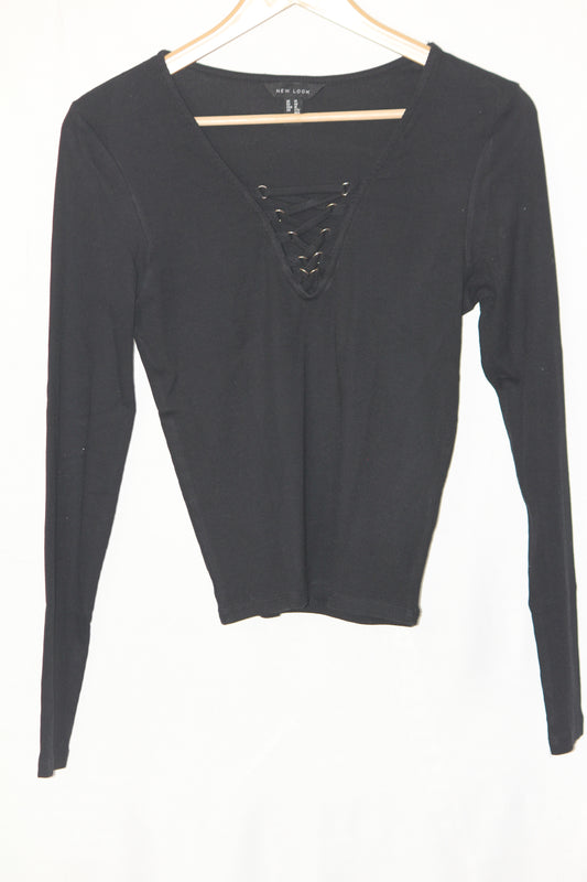 Black Full Sleeve Crop with Net Front – New Look (M)