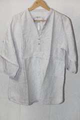 M&S Light Blue Linen Full Sleeve Blouse - Medium