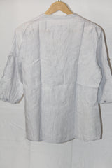 M&S Light Blue Linen Full Sleeve Blouse - Medium