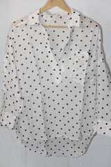 Polka Perfection: White Full-Sleeve Blouse-XS