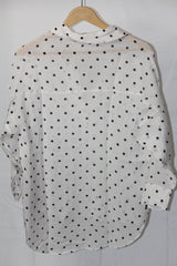 Polka Perfection: White Full-Sleeve Blouse-XS