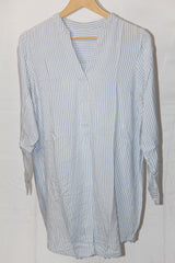 Striped Sophistication: White & Blue Blouse-Medium