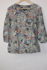 Maine Brown & Blue Floral Full Sleeve Blouse - Medium