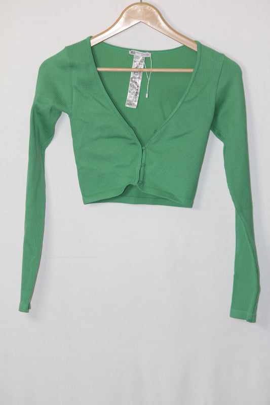 Green Button Down Full Sleeve Crop – Zara (XS)