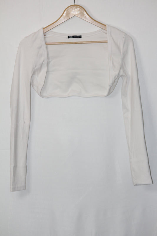 White Full Sleeve Front Open Style Crop – Zara (L)