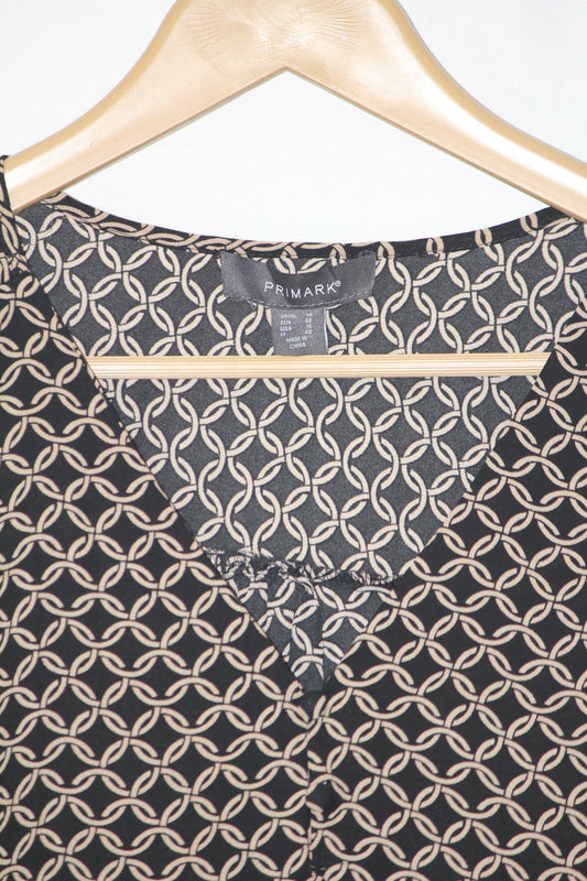 Dual-Tone Elegance: Black & Fawn Full-Sleeve Blouse-Medium