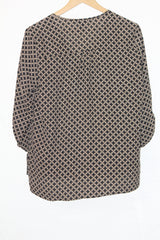 Dual-Tone Elegance: Black & Fawn Full-Sleeve Blouse-Medium