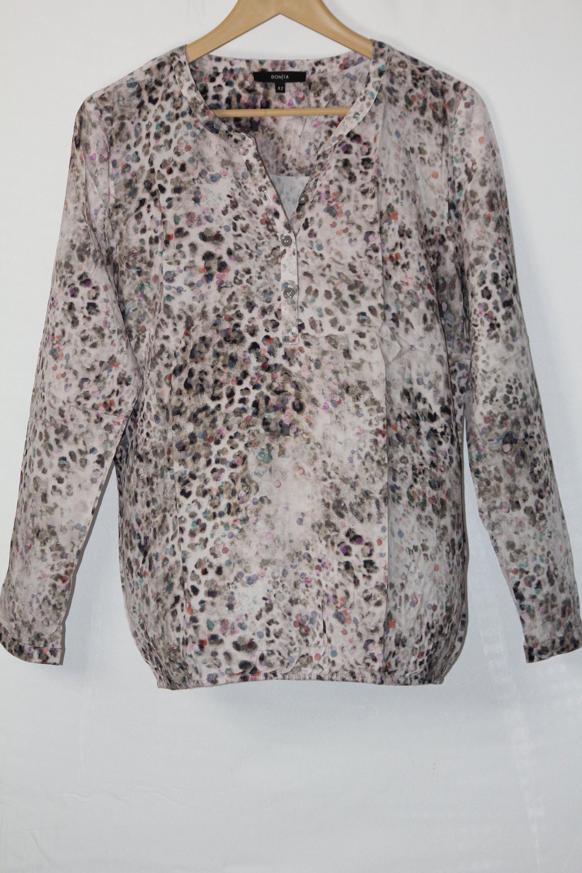 Bonita Grey Cheetah Print Full Sleeve Blouse - Large