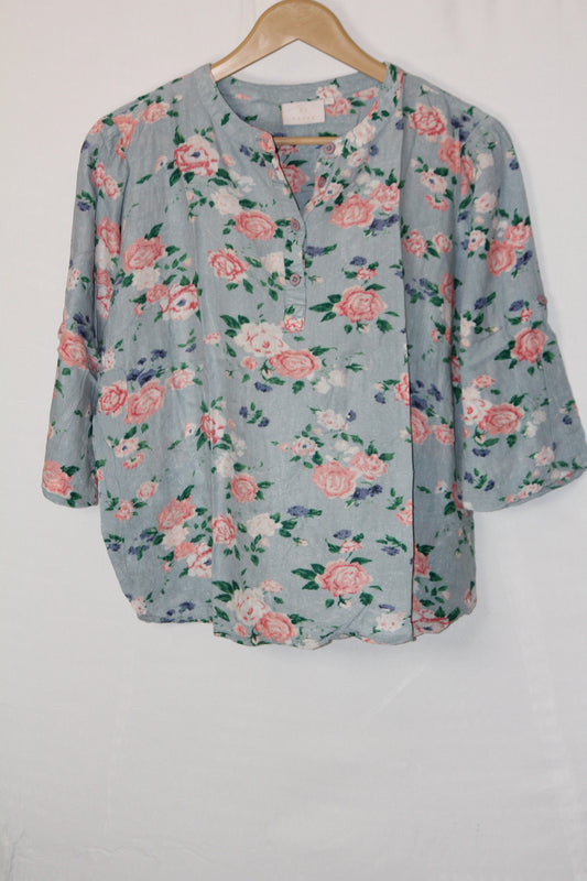 Kaffe Grey & Pink Floral Full Sleeve Blouse - Medium