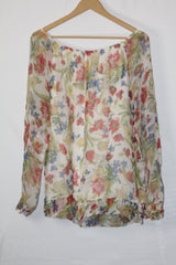 Guisy Pink Floral Silk Full Sleeve Blouse - Large