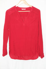 Camaieu Small Red V-Neck Cotton Blouse