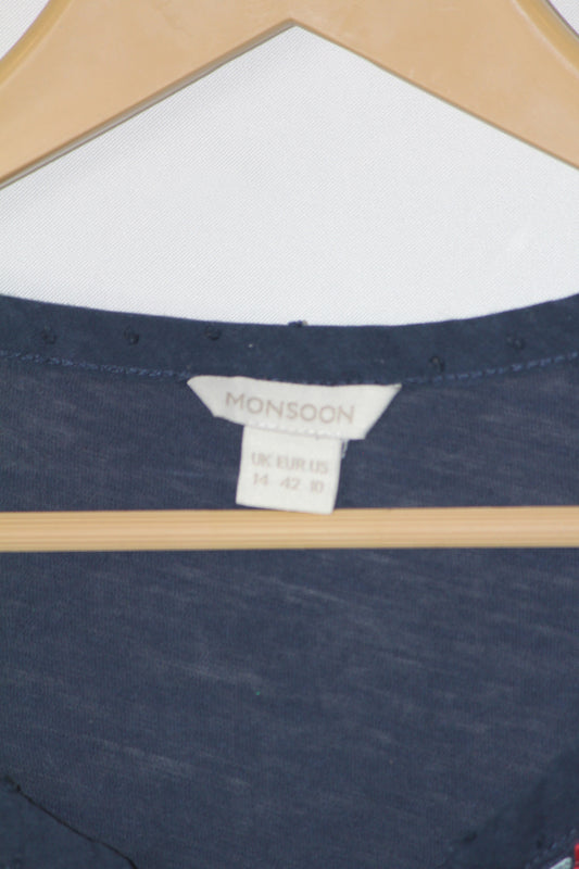 Monsoon Blue Blouse with Red Design