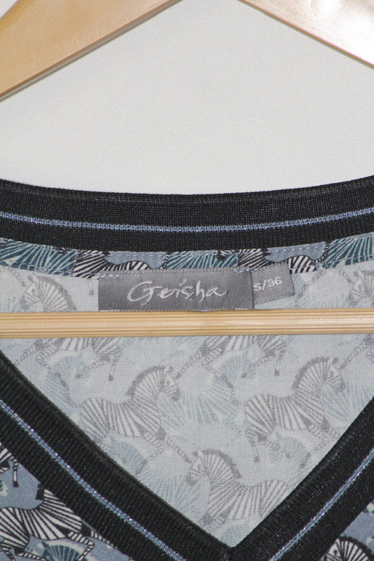 Geisha Grayish Blue Zebra Print Blouse