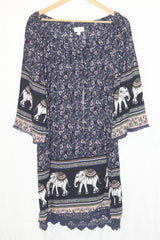Apricot Navy Blue Floral Blouse
