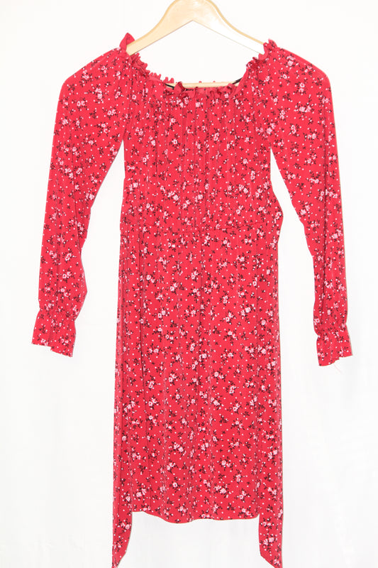 Pretty Little Things XS Red Floral Polyester/Elastane Dress