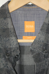 Boss Grey Checkered Button-Down Shirt