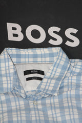 Boss White & Blue Checkered Full Sleeve Button-Down Shirt